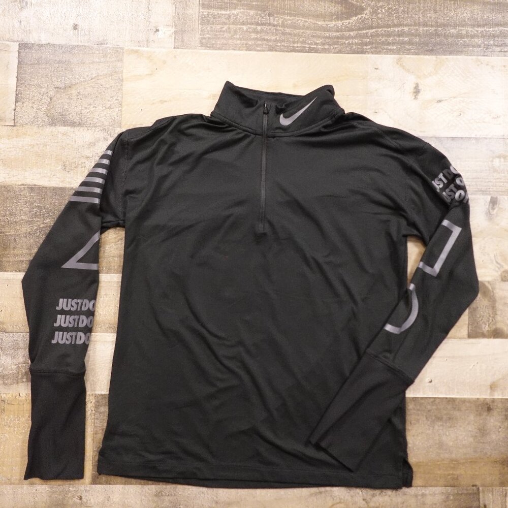 Nike Dri-FIT “Just Do It” Black Quarter-Zip Running Pullover Women’s Size Small